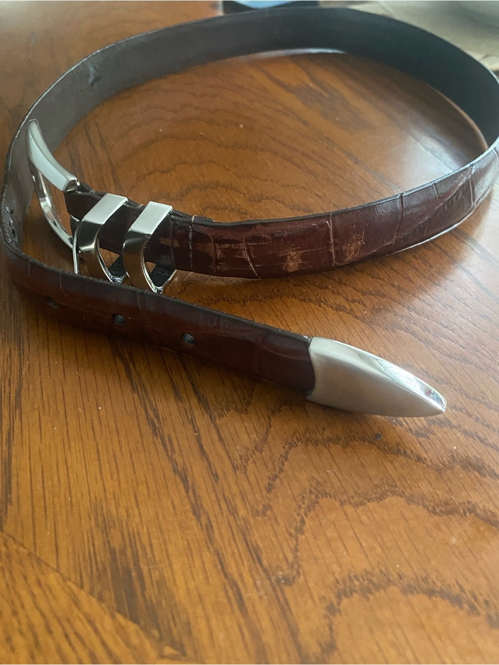 Crocodile Embossed Leather Belt Polished Silver Accents 34 Women’s Western Belt
